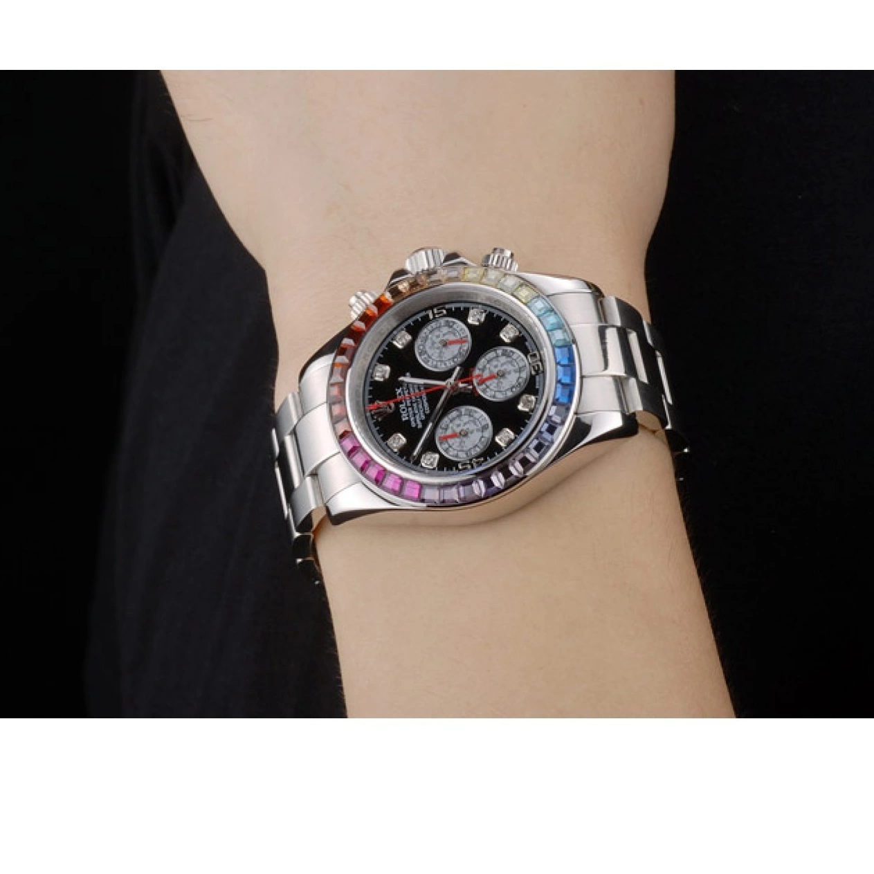Good Copy Rolex Watches Stainless 80250 Strap Bezel Steep Daytona Black Crystals Rainbow Cosmograph Rolex Dial 0708